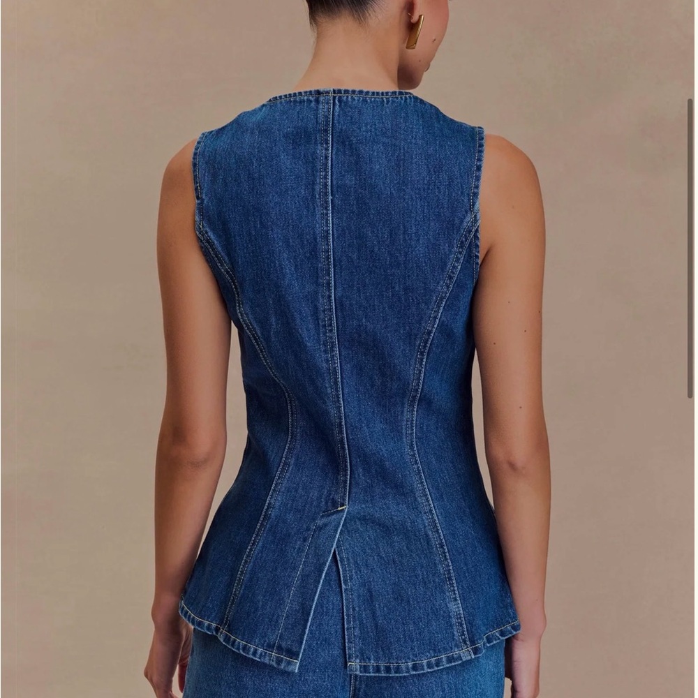 Meshki Abel Denim Button Up Top - Dark Blue NWT - Picture 3 of 6